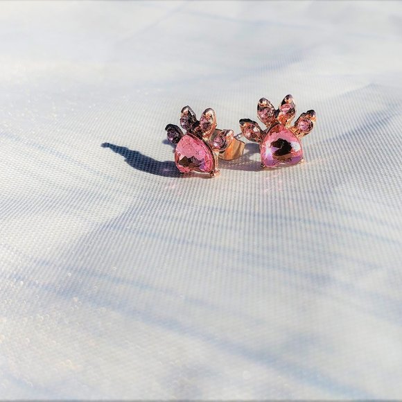 Pink & Rose Gold Dog Cat Paw Print Earring Puppy - Picture 3 of 5